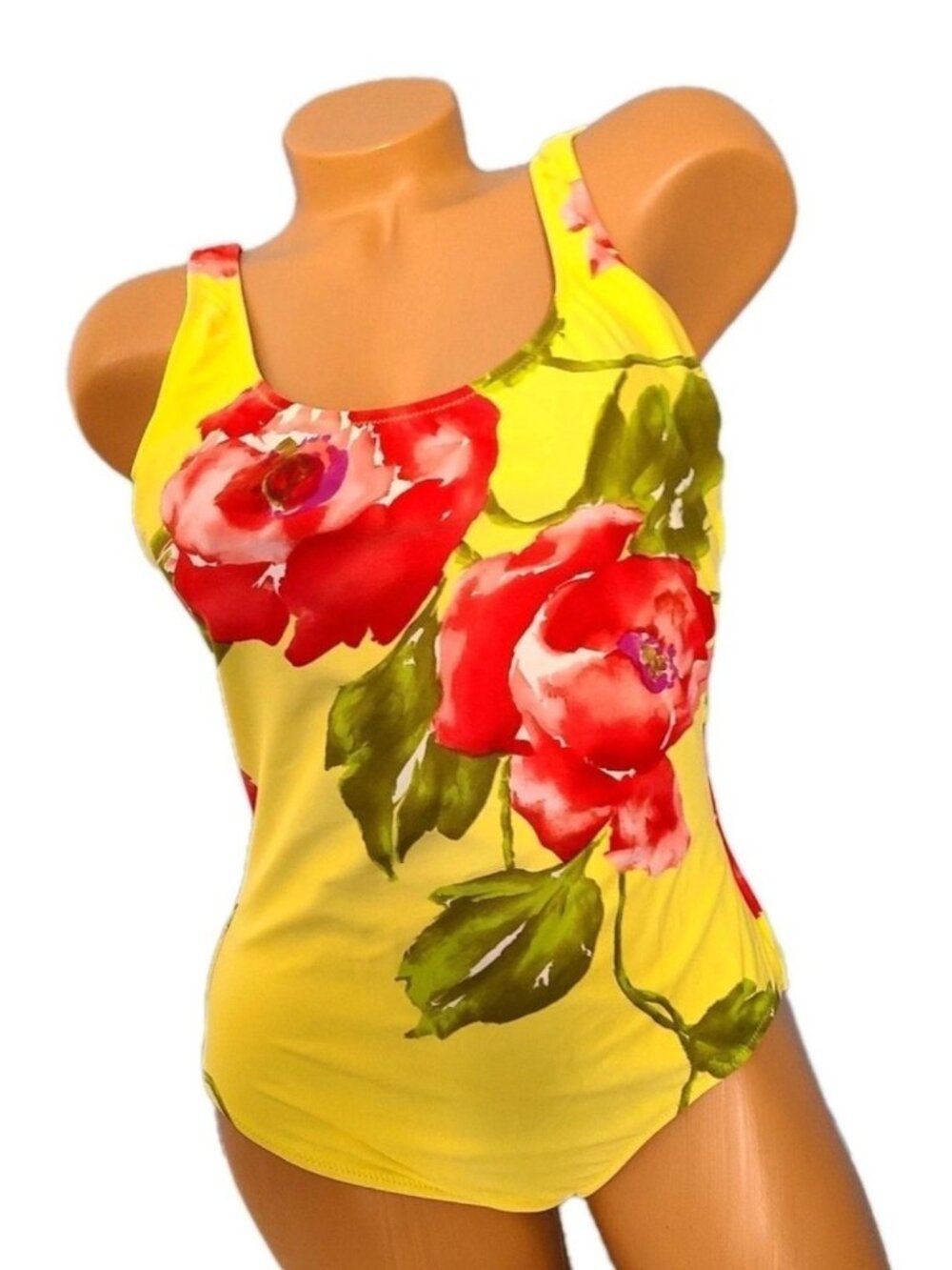 DIVA By RACHEL PAPPO Swimsuit size 12 Roses One-Piece Yellow Swim Bathing Suit